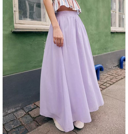 High Waist Plain Midi A-Line Skirt