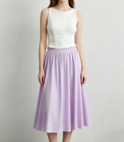 High Waist Plain Midi A-Line Skirt