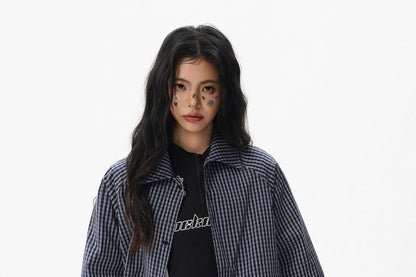 Oversized Plaid Collared Short Sleeve Shirt