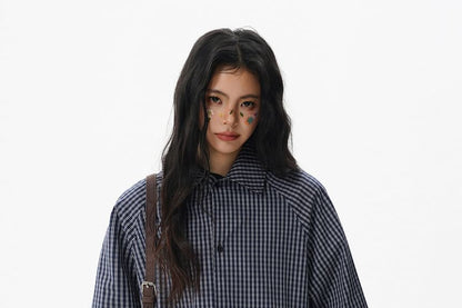 Oversized Plaid Collared Short Sleeve Shirt