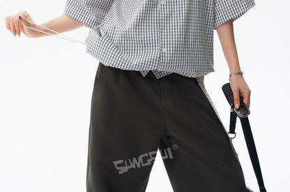 Oversized Plaid Collared Short Sleeve Shirt