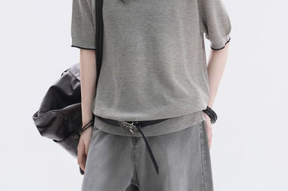 Oversized Plain Crew Neck Knit Top with Elbow Sleeves