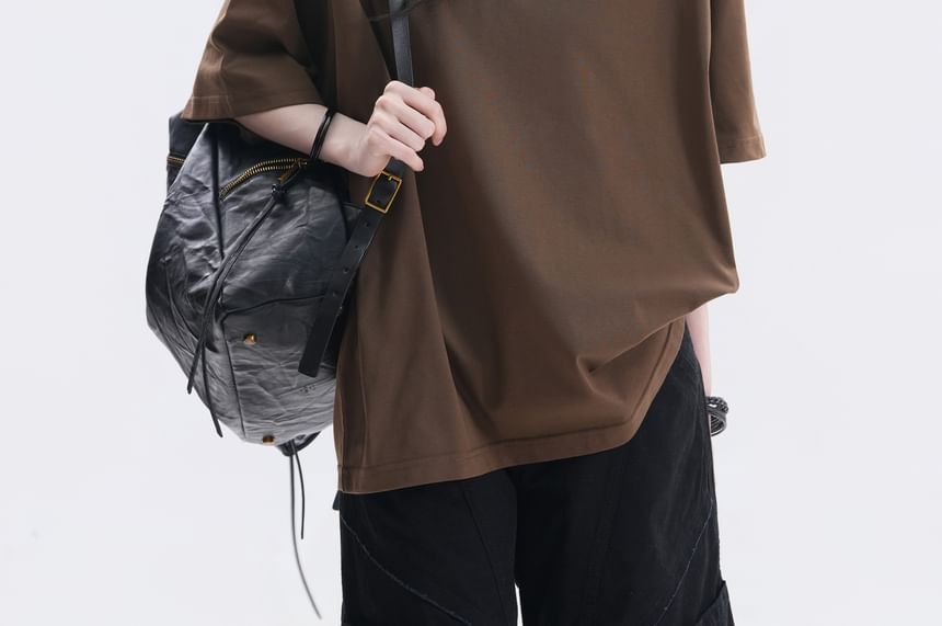 Oversized Two Tone Collared Polo Shirt with Elbow Sleeves