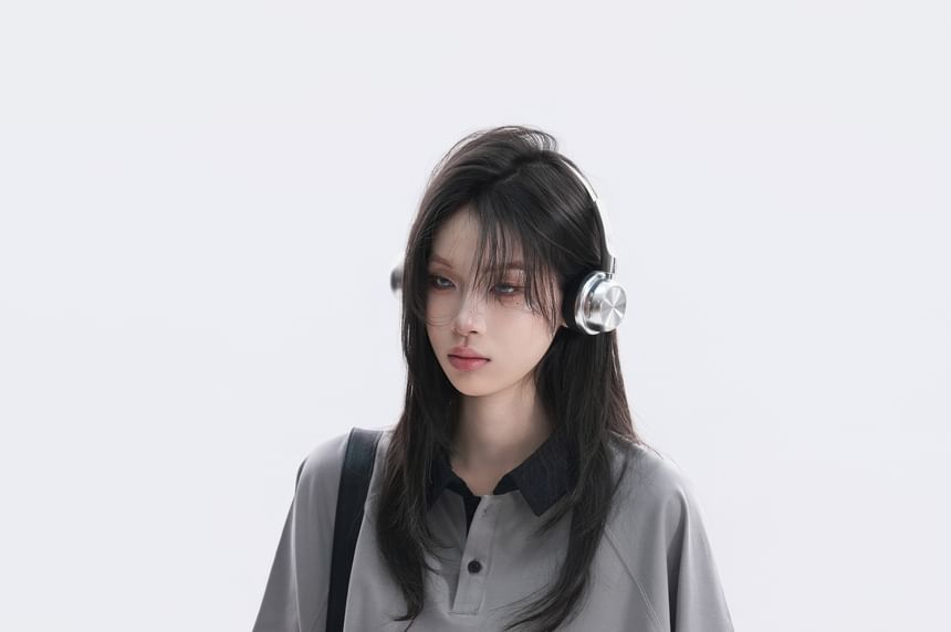 Oversized Two Tone Collared Polo Shirt with Elbow Sleeves