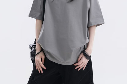 Oversized Two Tone Collared Polo Shirt with Elbow Sleeves