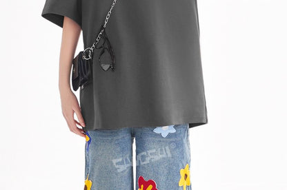 Oversized Plain Crew Neck Short Sleeve T-Shirt