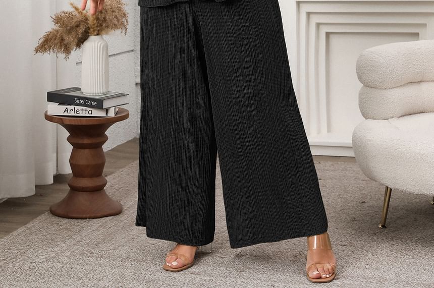 Plus Size V-Neck Blouse with Wide Leg Pants Set