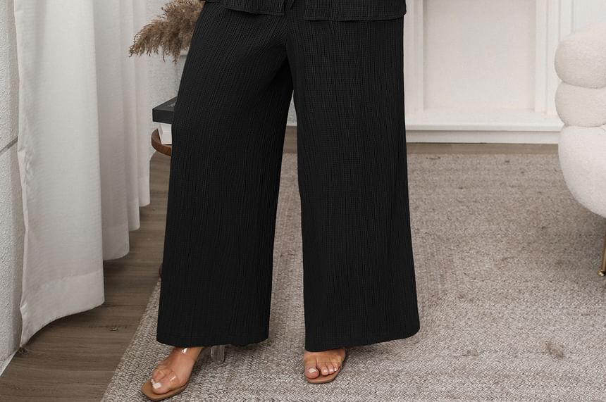 Plus Size V-Neck Blouse with Wide Leg Pants Set