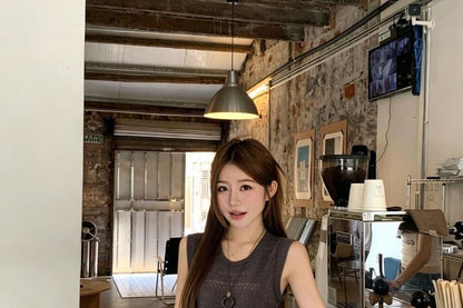 Scoop Neck Pointelle Knit Tank Top