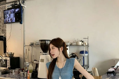 Scoop Neck Pointelle Knit Tank Top