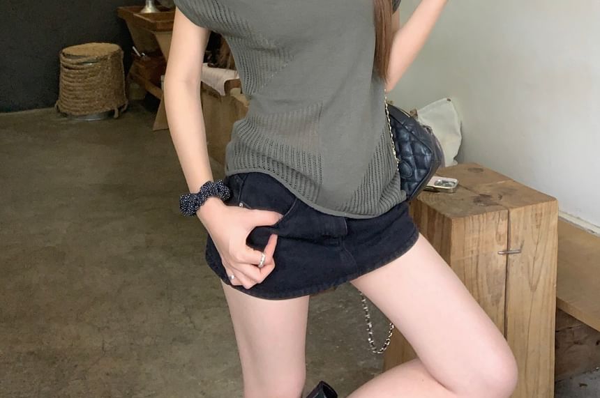 One-Shoulder Short Sleeve Solid T-Shirt