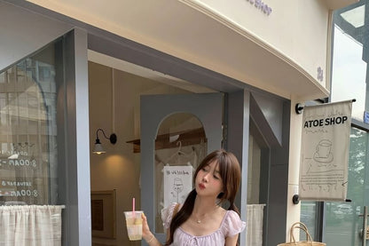 Puff Sleeve Scoop Neck Ruffle Blouse