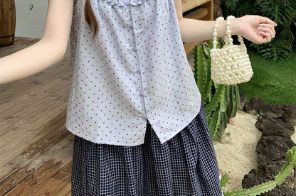 Set: Solid Camisole and Polka Dot Ruffle Camisole Top