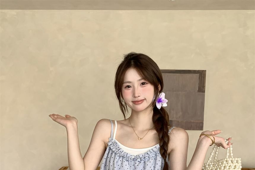 Set: Solid Camisole and Polka Dot Ruffle Camisole Top