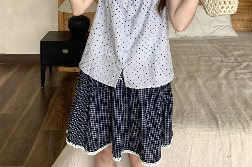 Set: Solid Camisole and Polka Dot Ruffle Camisole Top