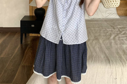 Set: Solid Camisole and Polka Dot Ruffle Camisole Top