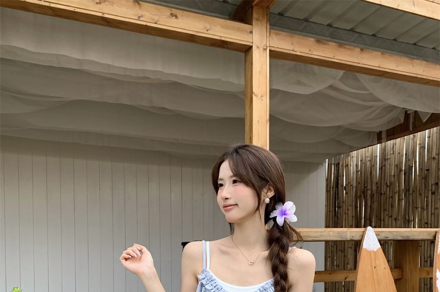 Set: Solid Camisole and Polka Dot Ruffle Camisole Top