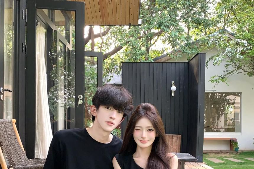 Matching Crew Neck T-Shirt and One-Shoulder Dress Set