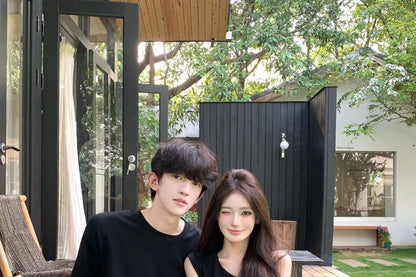 Matching Crew Neck T-Shirt and One-Shoulder Dress Set