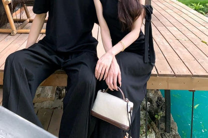 Matching Crew Neck T-Shirt and One-Shoulder Dress Set