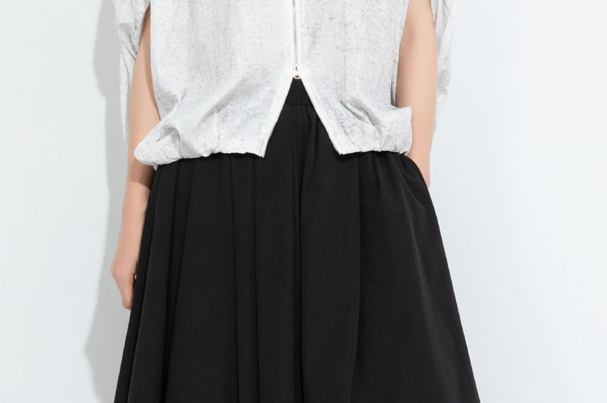 Dye Drawstring Zip Top with Batwing Sleeves