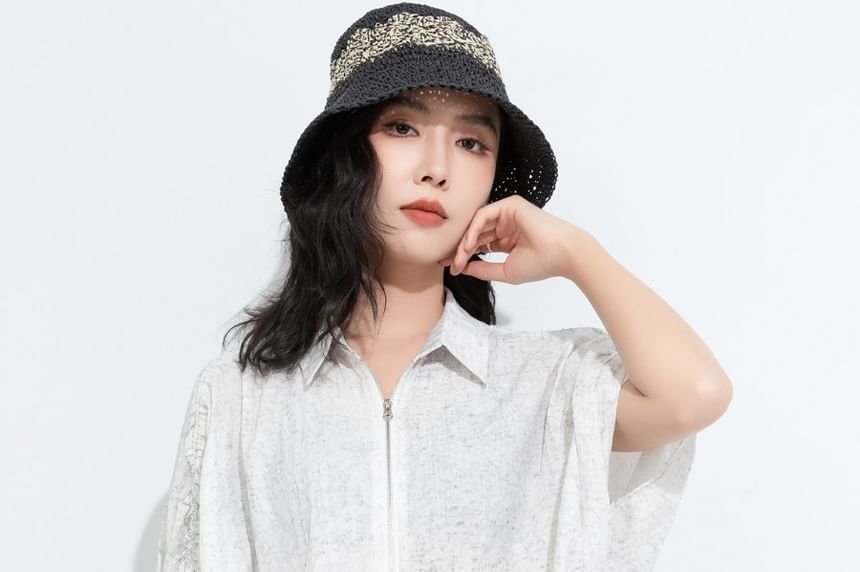 Dye Drawstring Zip Top with Batwing Sleeves