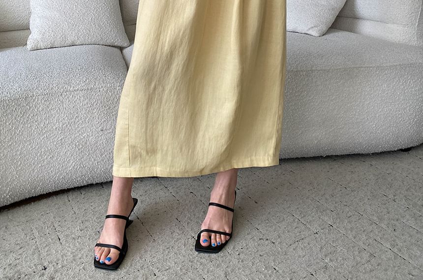 Crew Neck Sleeveless Solid Wrap Top and Midi A-Line Skirt Set