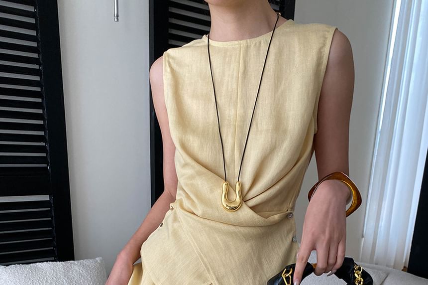 Crew Neck Sleeveless Solid Wrap Top and Midi A-Line Skirt Set