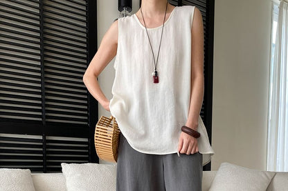 Sleeveless V-Neck Plain Top