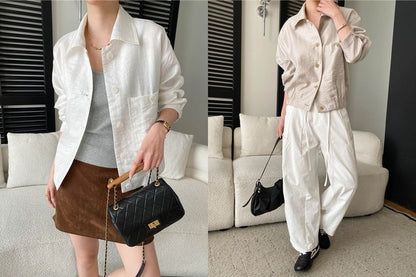 Collared Plain Button-Up Shirt Jacket