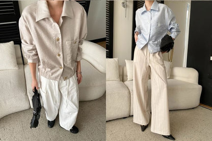 Collared Plain Button-Up Shirt Jacket
