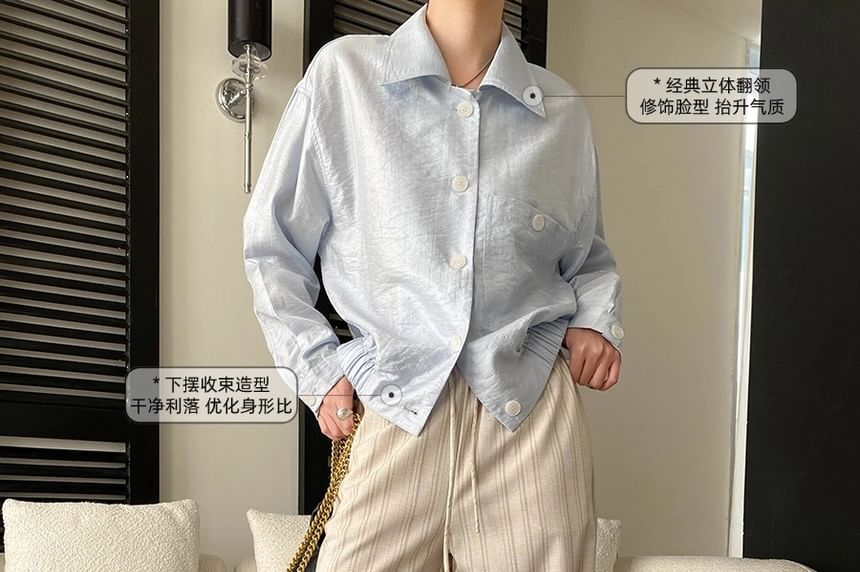 Collared Plain Button-Up Shirt Jacket