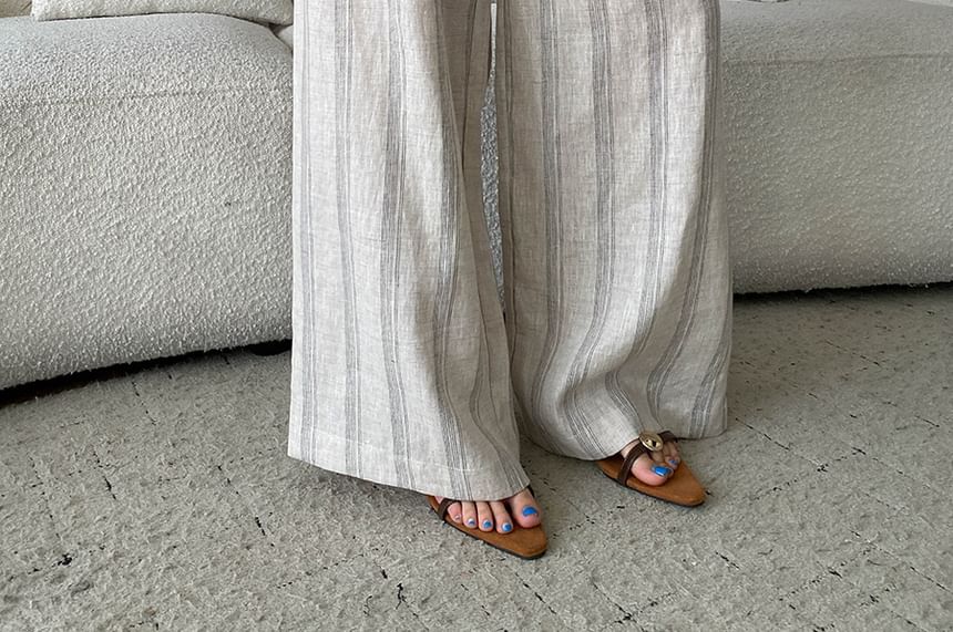 Scoop Neck Sleeveless Striped Top with Drawstring Wide Leg Pants