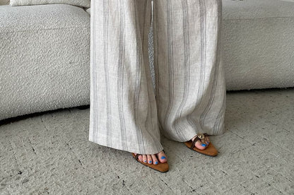 Scoop Neck Sleeveless Striped Top with Drawstring Wide Leg Pants