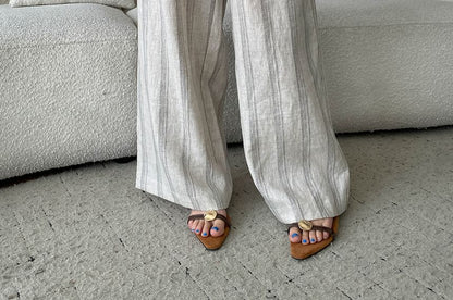 Scoop Neck Sleeveless Striped Top with Drawstring Wide Leg Pants