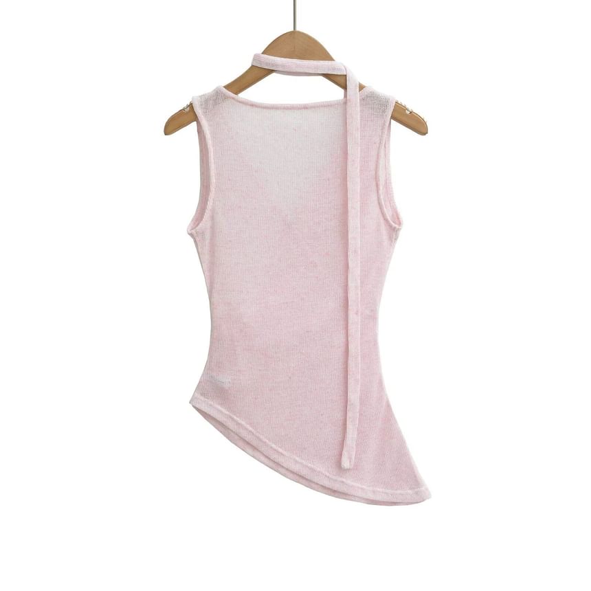 V-Neck Sleeveless Ruched Top with Sash