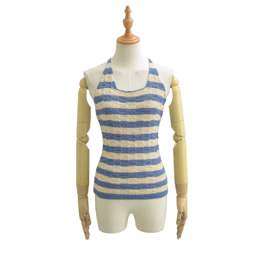 Halter Neck Striped Knit Top