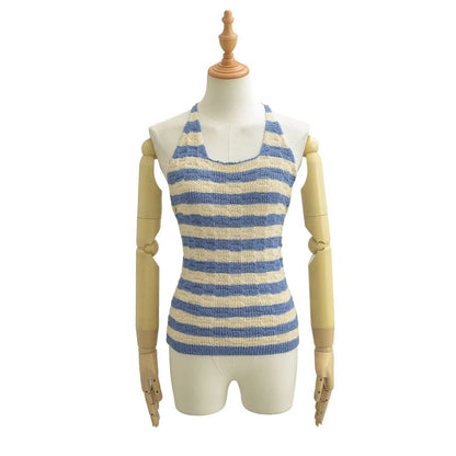 Halter Neck Striped Knit Top