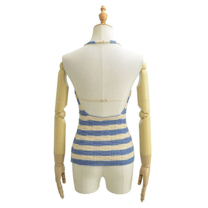 Halter Neck Striped Knit Top