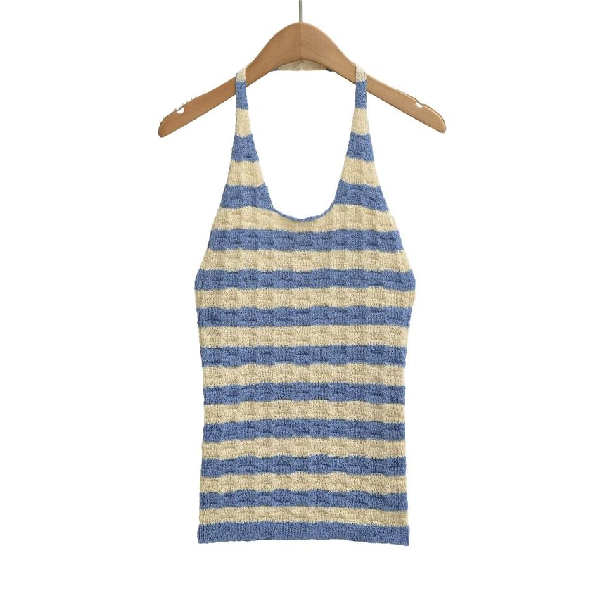 Halter Neck Striped Knit Top
