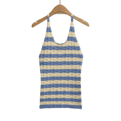 Halter Neck Striped Knit Top