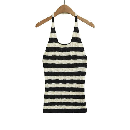 Halter Neck Striped Knit Top