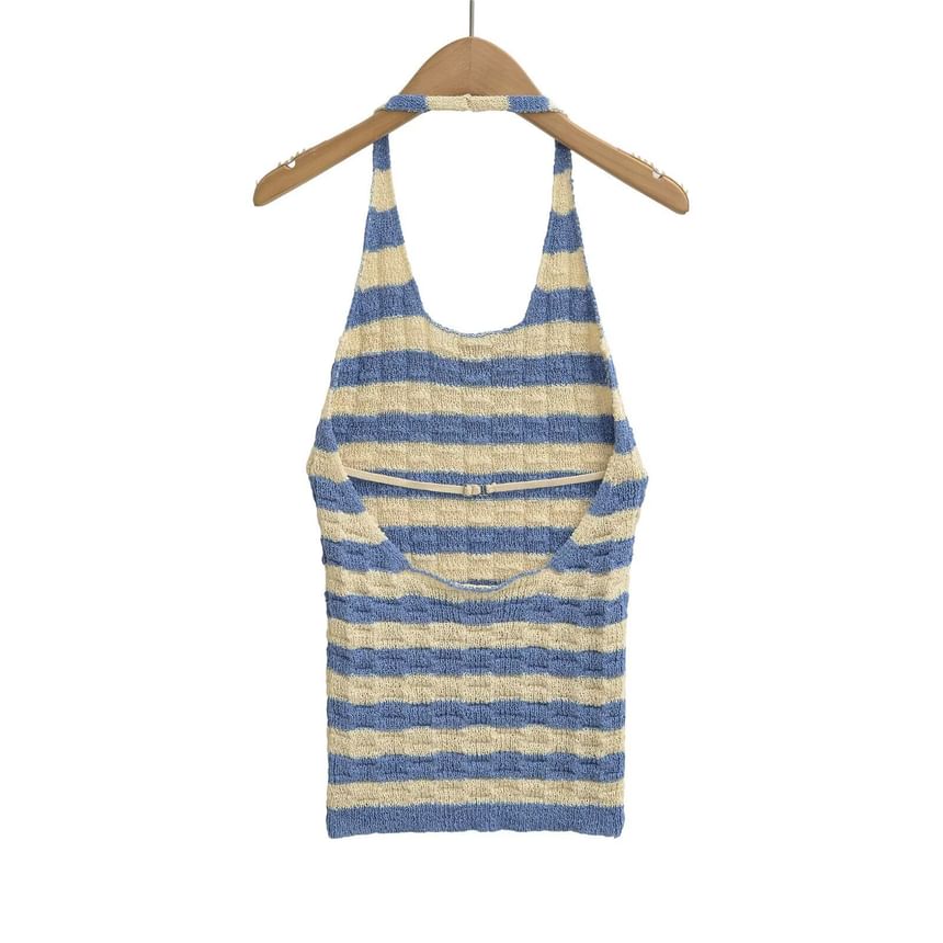 Halter Neck Striped Knit Top