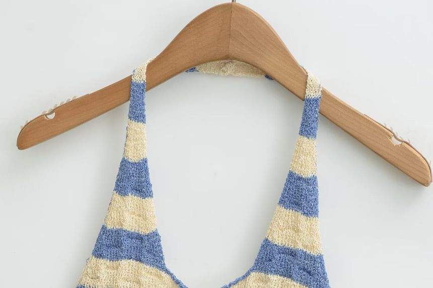 Halter Neck Striped Knit Top