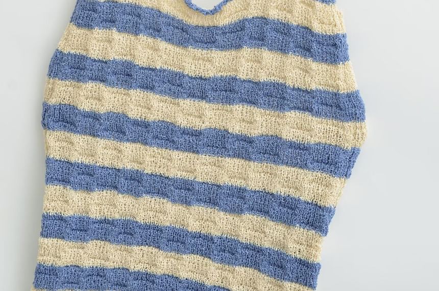 Halter Neck Striped Knit Top