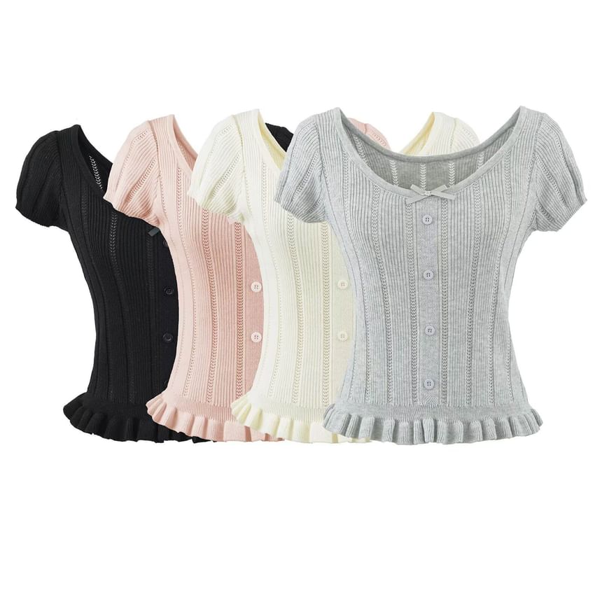 Short Sleeve Scoop Neck Ribbed Knit Top