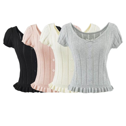 Short Sleeve Scoop Neck Ribbed Knit Top