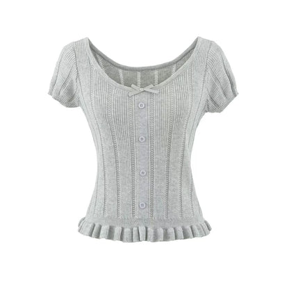 Short Sleeve Scoop Neck Ribbed Knit Top