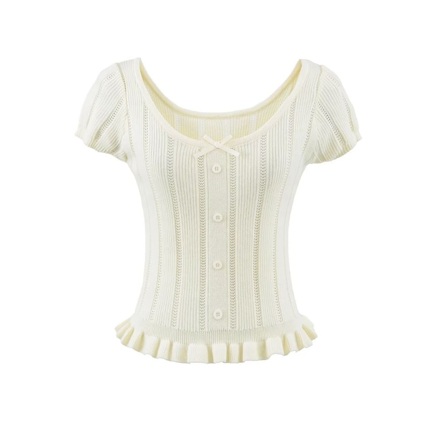 Short Sleeve Scoop Neck Ribbed Knit Top