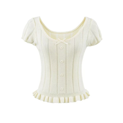 Short Sleeve Scoop Neck Ribbed Knit Top